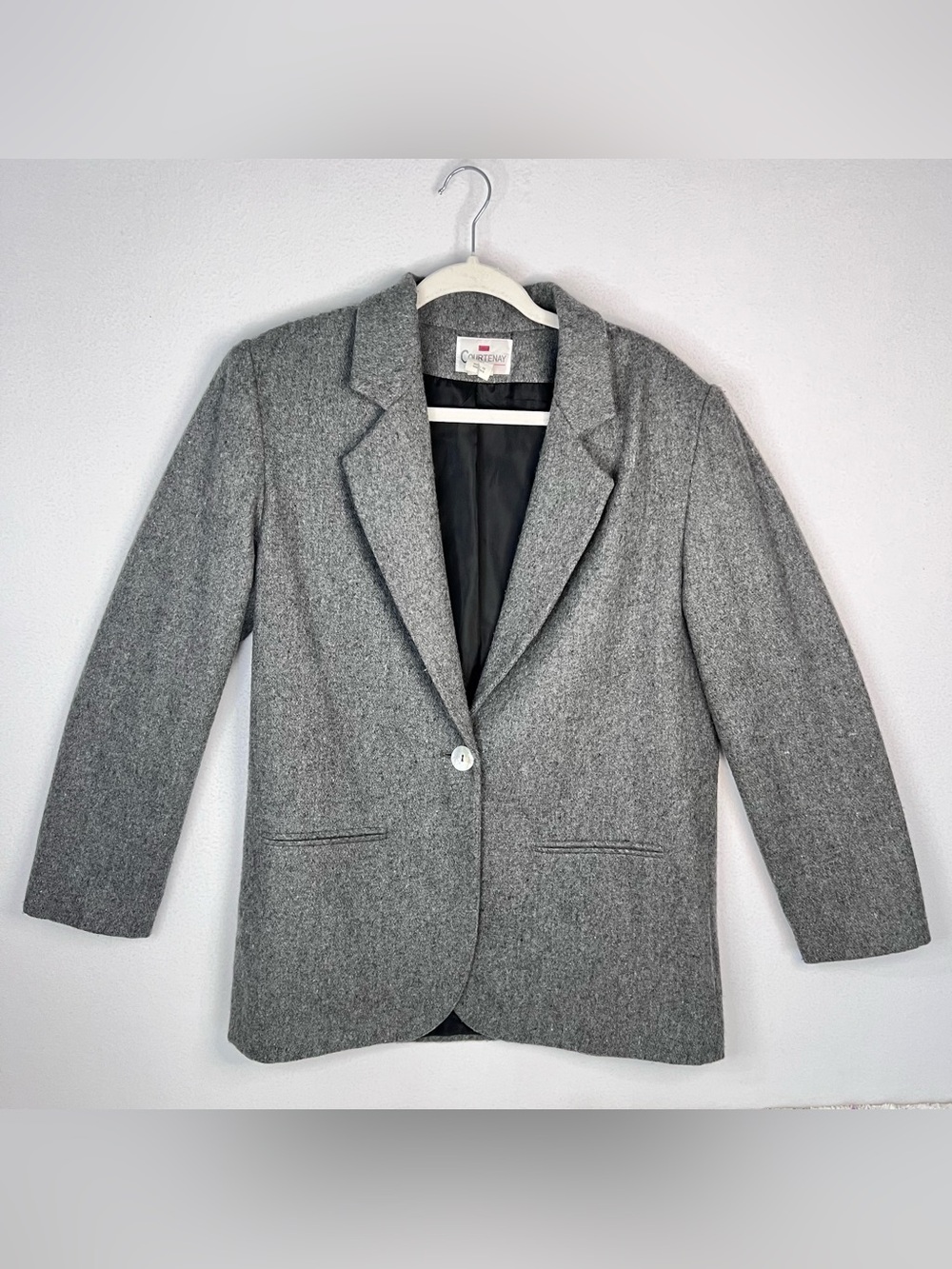 Vintage Courtenay 100% Wool Blazer Womens 10 Gray Single Button Old Money